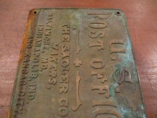 Early 1900 ' s POST OFFICE Brass Sign - Baltimore,  Indianapolis,  Kansas City 5