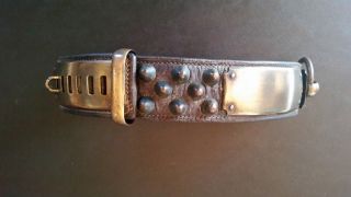 Antique Dog Collar Brass Leather 1800s Bullet Studs 19th Century French Old Rare 2