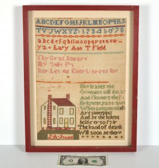 Antique Vtg Sewing Sampler House Named Family Story Late 1800s Framed 19 " X 14 "