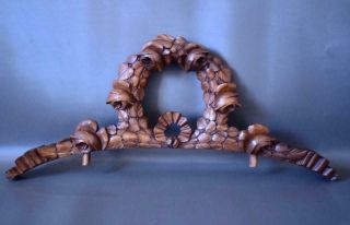 French Architectural Antique Carved Wood Pediment Cornice Of Wreath Of Roses