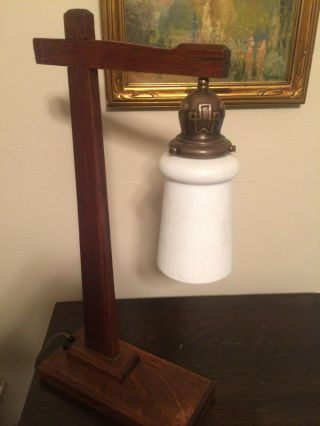 Arts And Crafts Oak Lamp With Socket And Shade