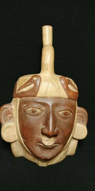 Pre - Columbian Moche Portrait Vessel From Peru.  300 Ad.