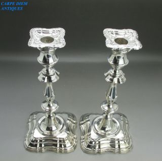 Antique Pair Georgian Style Solid Sterling Silver 9.  5 " Candlesticks 1224g 1904