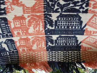 Antique Jacquard Hand Woven Coverlet 1868 Ohio Blanket 76X90 Bird Palm Tree Flag 11