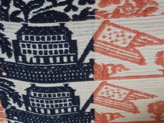 Antique Jacquard Hand Woven Coverlet 1868 Ohio Blanket 76X90 Bird Palm Tree Flag 12