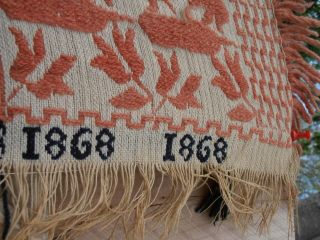 Antique Jacquard Hand Woven Coverlet 1868 Ohio Blanket 76X90 Bird Palm Tree Flag 7