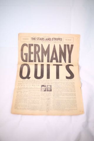 Ww2 Stars And Stripes Newspaper Germany Quits Ve Day May 8 1945 London Edition