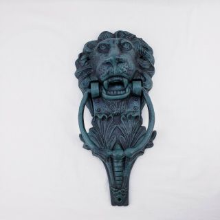 Cast Iron Large Lion Head Door Knocker Antiqued Verdigris Green Garden Decor