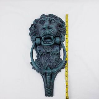 Cast Iron Large Lion Head Door Knocker Antiqued Verdigris Green Garden Decor 2