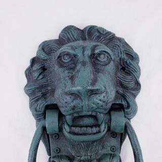 Cast Iron Large Lion Head Door Knocker Antiqued Verdigris Green Garden Decor 3