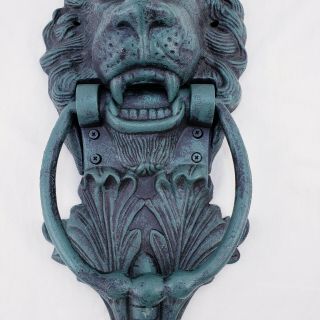Cast Iron Large Lion Head Door Knocker Antiqued Verdigris Green Garden Decor 4