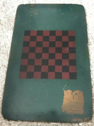 Vintage Primitive Game Board Checker Board Large Red And Green