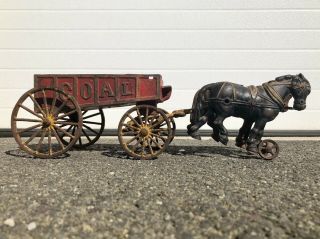 Antique Hubley Coal Horse Wagon - 16” Cast Iron C.  1920 - No Resereve -