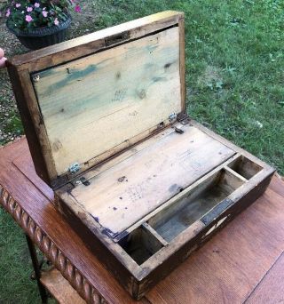 Antique Hand Made Wood Portable Writing Lap Cash Box Paint Art Primitive
