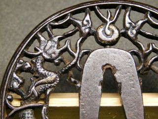 High - quality forged Iron TSUBA Dragons 18 - 19thC Japanese Edo Koshirae Antique 5