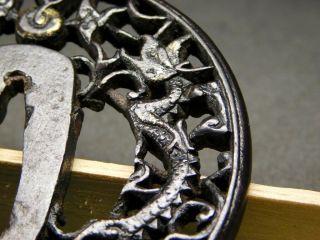 High - quality forged Iron TSUBA Dragons 18 - 19thC Japanese Edo Koshirae Antique 6