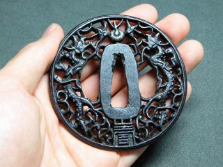 High - quality forged Iron TSUBA Dragons 18 - 19thC Japanese Edo Koshirae Antique 9