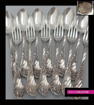 Boivin Antique 1880 French Sterling Silver Dinner Flatware Set 12pc 8.  78 In.  1kg