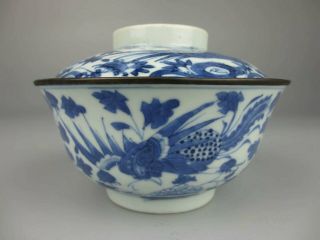 Chinese 19th Porcelain Blue And White Phoenix Wears Peony Bowl