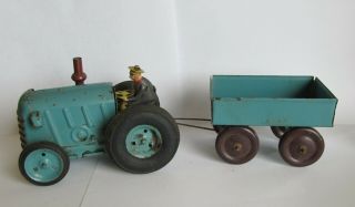 VINTAGE 1930 ' s 40’s POLAND CZZ TIN WIND UP TRACTOR TOY 4