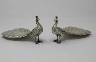 Antique Gorham Sterling Silver Pair Peacock Dishes