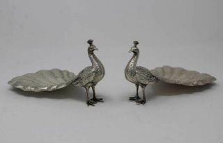 Antique Gorham Sterling Silver Pair Peacock Dishes 2