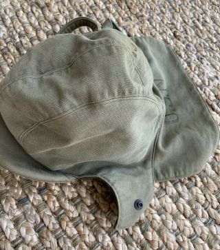 Vintage US Navy USN Military Issued Winter Hat Cap Size 7.  5 Wool Flaps Green 4