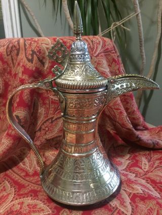 Antique Middle Eastern Dallah Coffee Pot - Nizwa Oman Copper Brass Silver