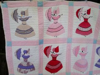 Vintage Hand Stitched Quilt Multi - Color Applique Southern Belle Umbrella 70x80 2