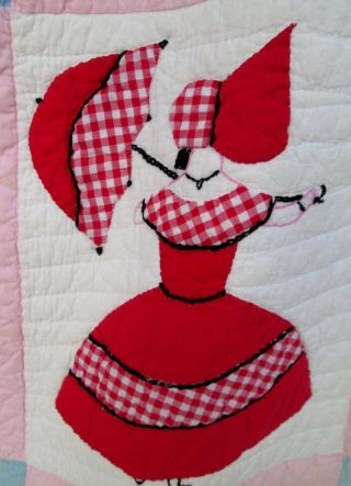Vintage Hand Stitched Quilt Multi - Color Applique Southern Belle Umbrella 70x80 8