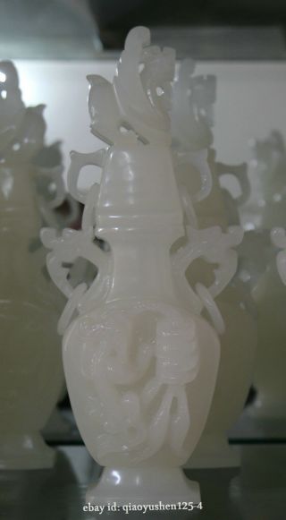 11 " Chinese White Jade Hand Carving Kylin Chi - Lin Qilin Pi Xiu Beast Bottle Vase