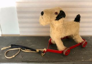 3 Antique Chiltern English Mohair Terrier Dog Pull Toys,  Orig.  Leash 9