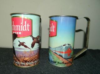 Two Vintage Schmidt Beer Can Mugs,  Wagon & Bulls,  Pheasant 2