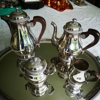 Christofle Silver Plate Tea Set Gallia Circa 1940s.  Includes Tray.  Gift