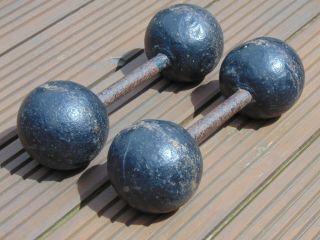 Pair Antique Cast Iron French Globe Dumbell Strongman Weights 6kg