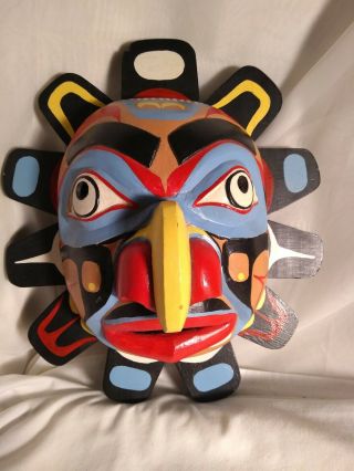 North West Indian Wood Carving Mask Hand Painted Unsigned Fantastic