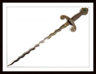 Antique 19th C.  Spanish Toledo Gold Gilt Stiletto Dagger In Renaissance Style