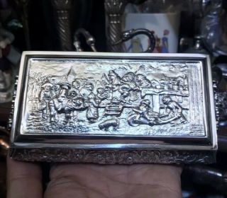 Antique 19th Cent Dutch Netherland Or German Solid Silver 3d Carved Box Or Case