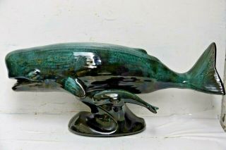 Large Blue Mountain Pottery Whale Figure - Very Rare Model - Green Mountain