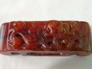 Rare Vintage Antique Chinese Military Belt Hand Seal Red Jade Carving Old
