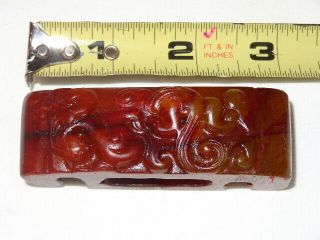 RARE VINTAGE ANTIQUE CHINESE MILITARY BELT HAND SEAL RED JADE CARVING OLD 2