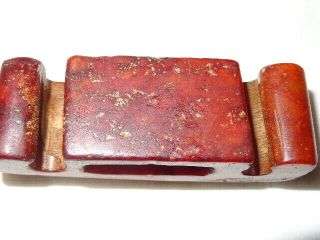 RARE VINTAGE ANTIQUE CHINESE MILITARY BELT HAND SEAL RED JADE CARVING OLD 4