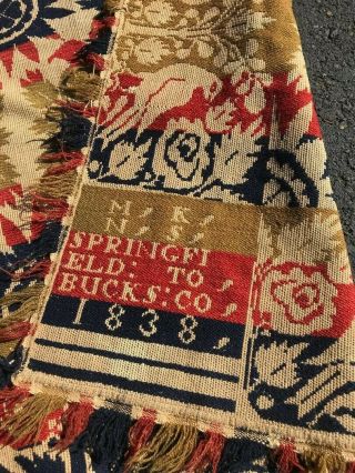 Antique 1838 Bucks County Handmade Signed Coverlet