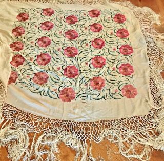 Antique Embroidered Spanish Piano Shawl Canton Manton de Manila SILK Tear 2