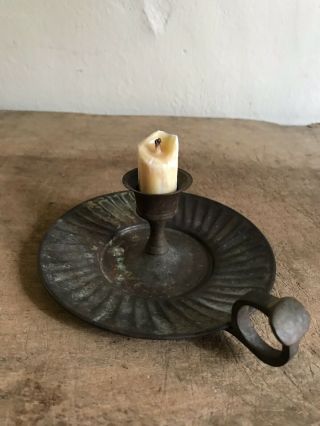 Old Metal Candle Holder Grungy Surface & Old Beeswax Candle Piece AAFA 3