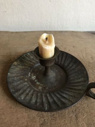 Old Metal Candle Holder Grungy Surface & Old Beeswax Candle Piece AAFA 9
