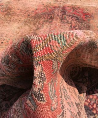 1960 ' s OVERDYED Persian HERIZ 8 ' X11 ' Handknotted 100 Wool WORN Pile Rug TBS - 37 11