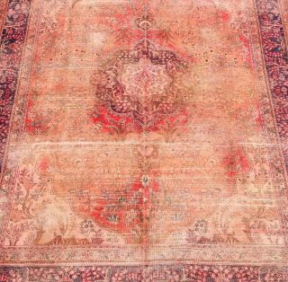1960 ' s OVERDYED Persian HERIZ 8 ' X11 ' Handknotted 100 Wool WORN Pile Rug TBS - 37 5