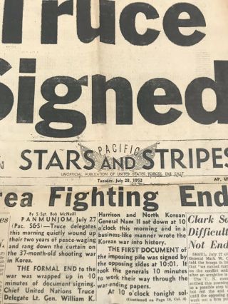 Truce Signed Korean War July 28,  1953 Pacific Stars And Stripes P2 3