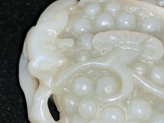 Antique Chinese Carved Jade Toggle Hand Cooler Pendant Grapes Cluster & Squirrel 11